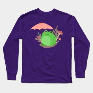 Cute Frog With Umbrella Long Sleeve T-Shirt